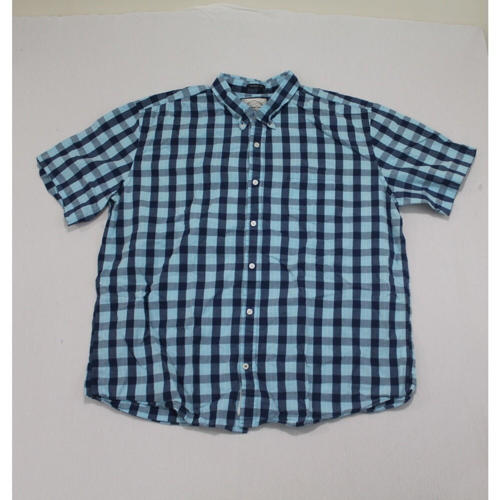 St. John's Bay Button Down Shirt Mens XXL Blue Excellent Plaid Short Sleeve